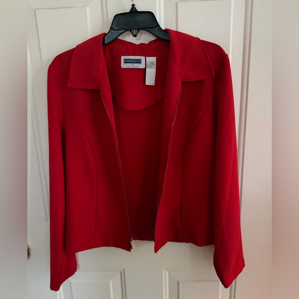 PROPHECY, Women’s Blazer- by Sag Harbor Red Lightweight Zip Front, SIZE 8 ❤️ - Picture 3 of 11
